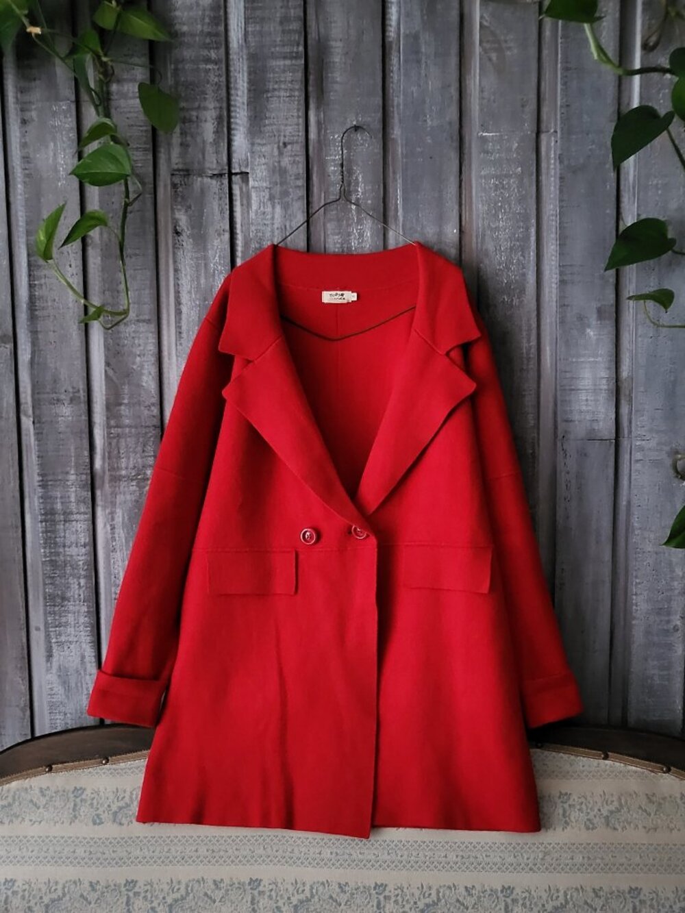 Molly Bracken Red Knit Frock Car Coat Double Breasted Blazer Jacket ML